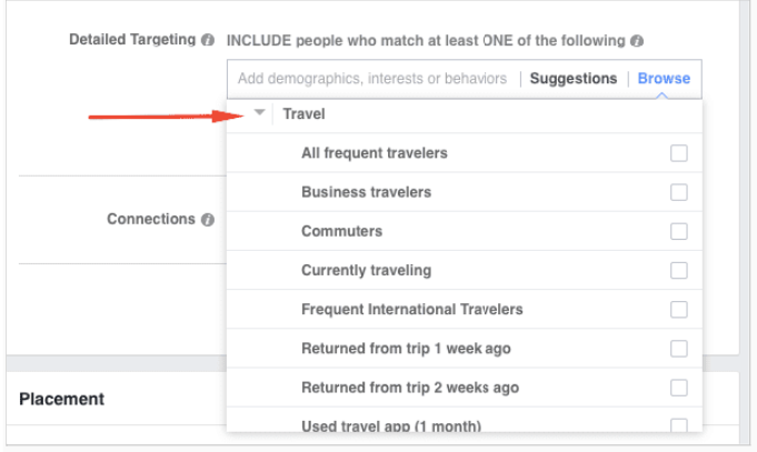 Nhắm mục tiêu theo hành vi của Facebook theo Du lịch
